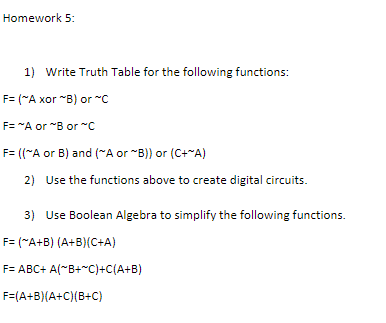 Homework 5 : 1 ) Write Truth Table for the