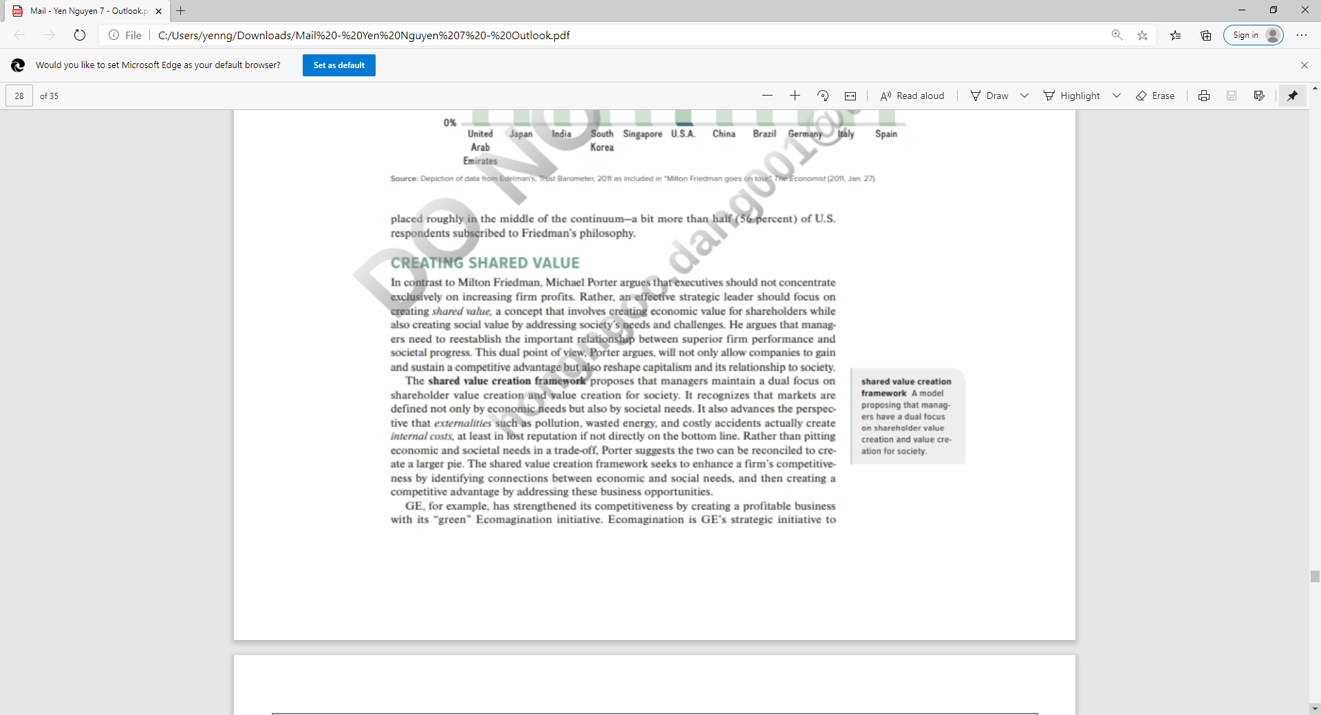 How does the shared value framework departs from