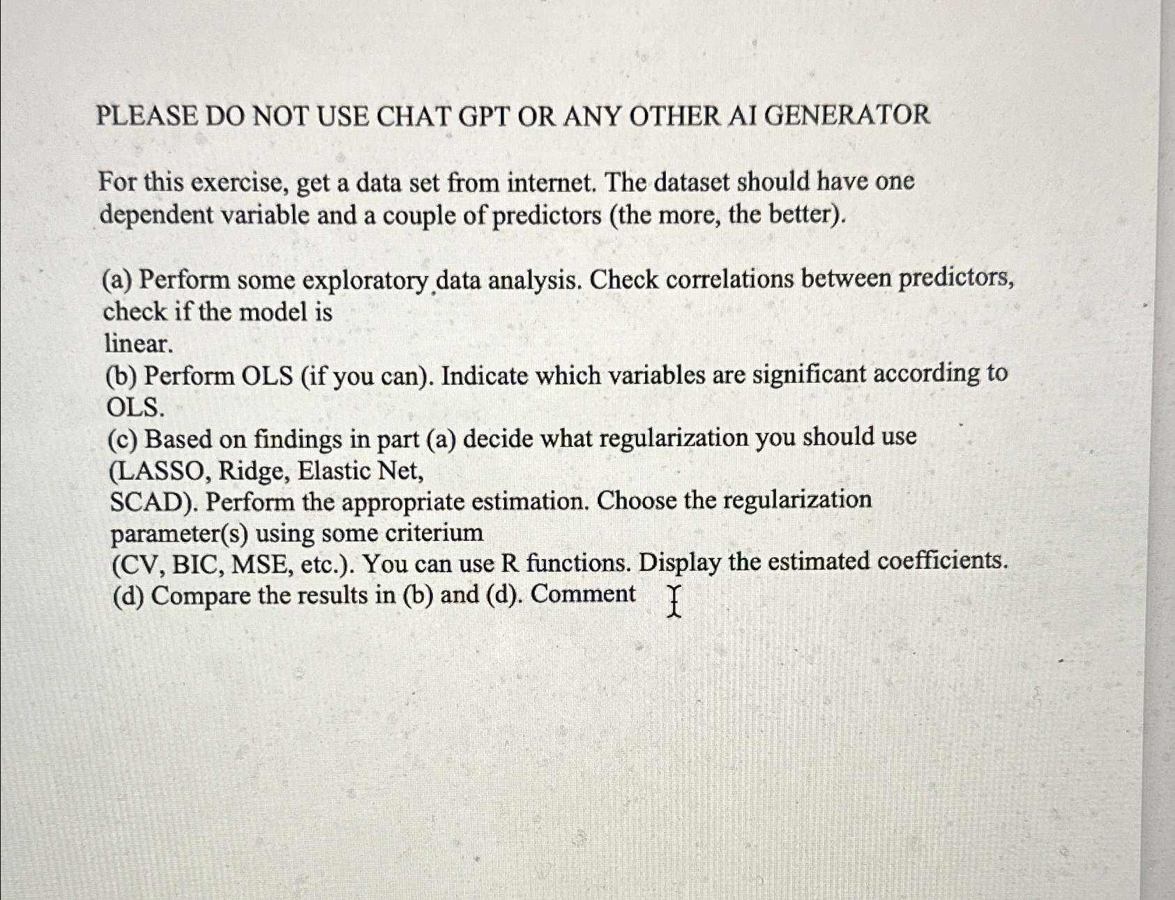 PLEASE DO NOT USE CHAT GPT OR ANY OTHER AI