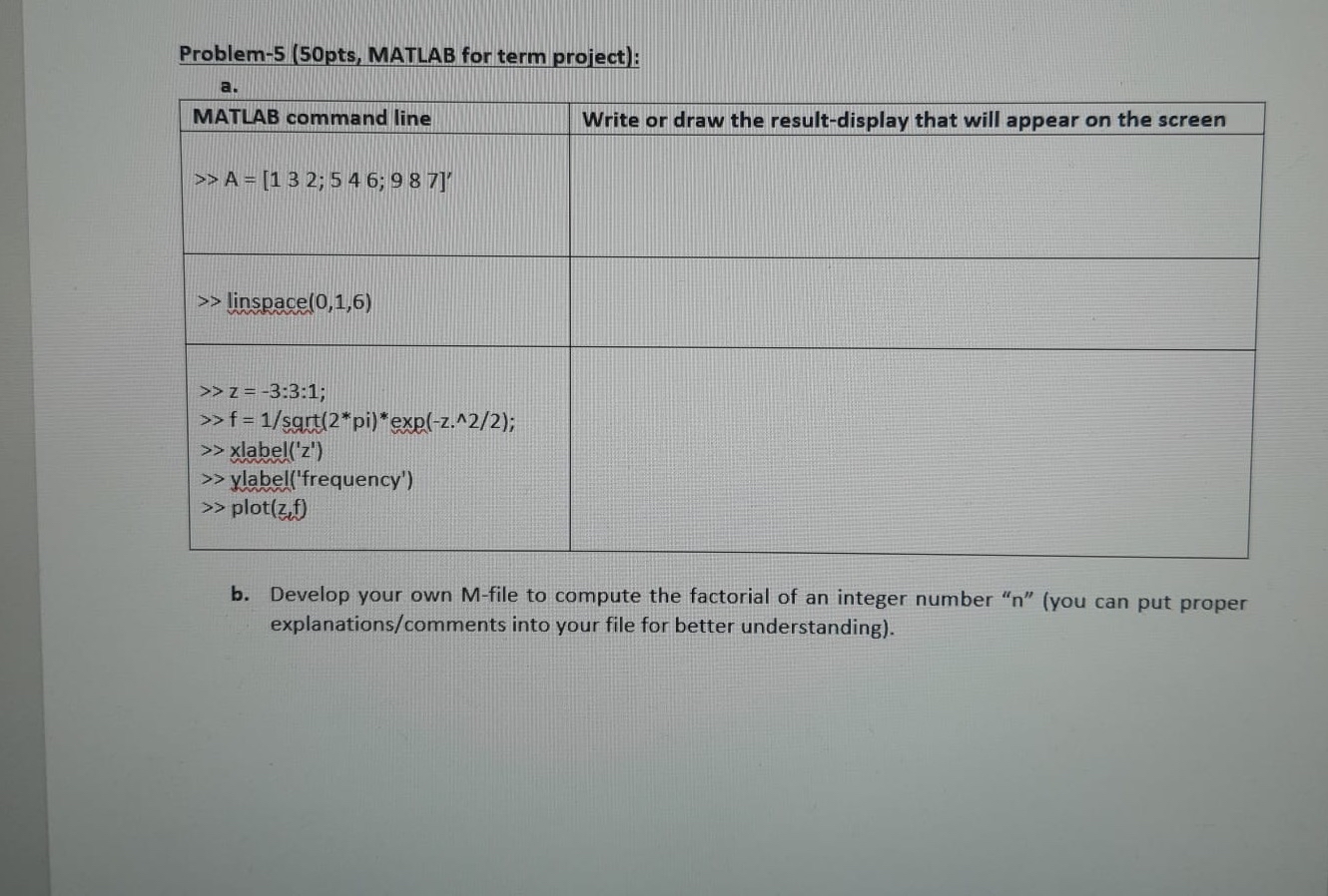 Problem - 5 ( 5 0 pts , MATLAB for term project )