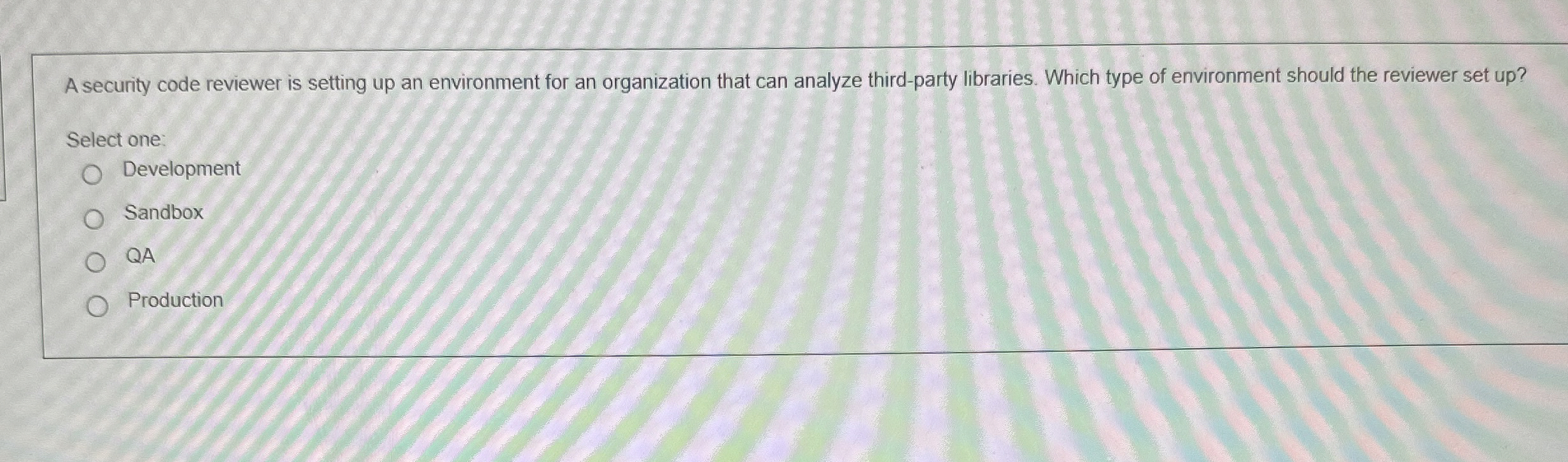 A security code reviewer is setting up an
