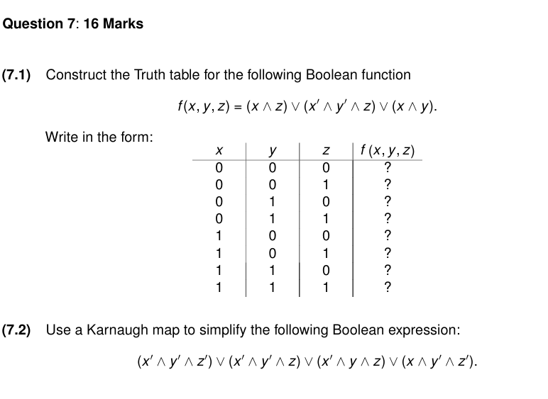 Question 7 : 1 6 Marks ( 7 . 1 ) Construct the