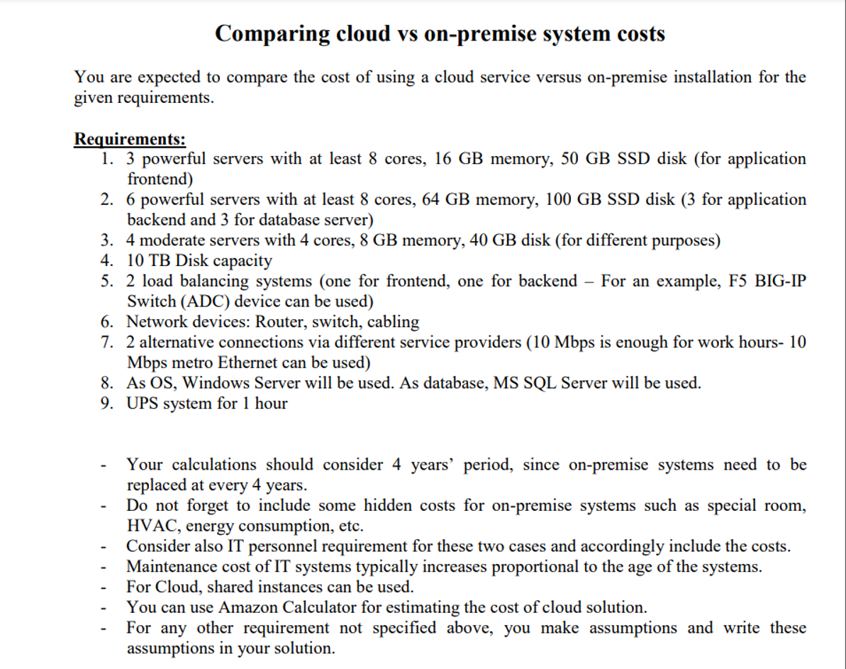 Use aws price calculator or azure tco, please