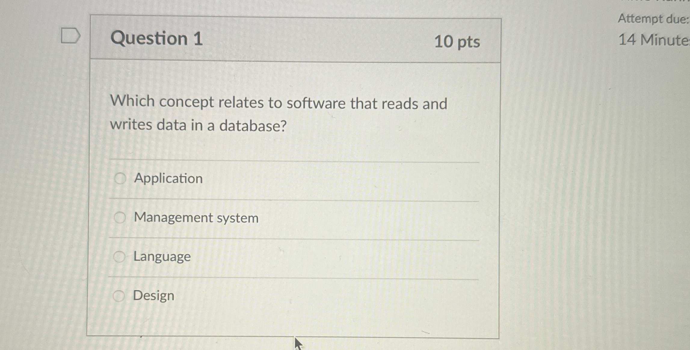Question 1 1 0 p t s Attempt due: Which concept