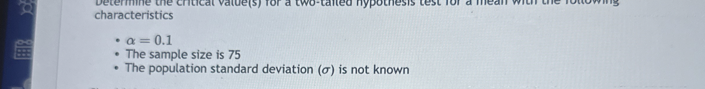 characteristics = 0 . 1 The sample size is 7 5