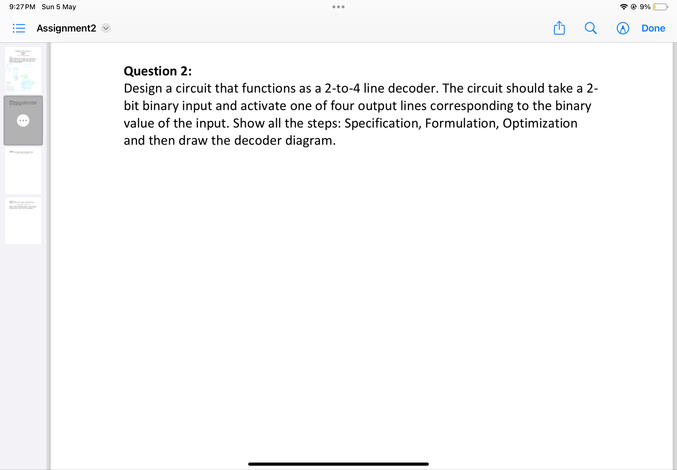 Question 2 : Design a circuit that functions as a