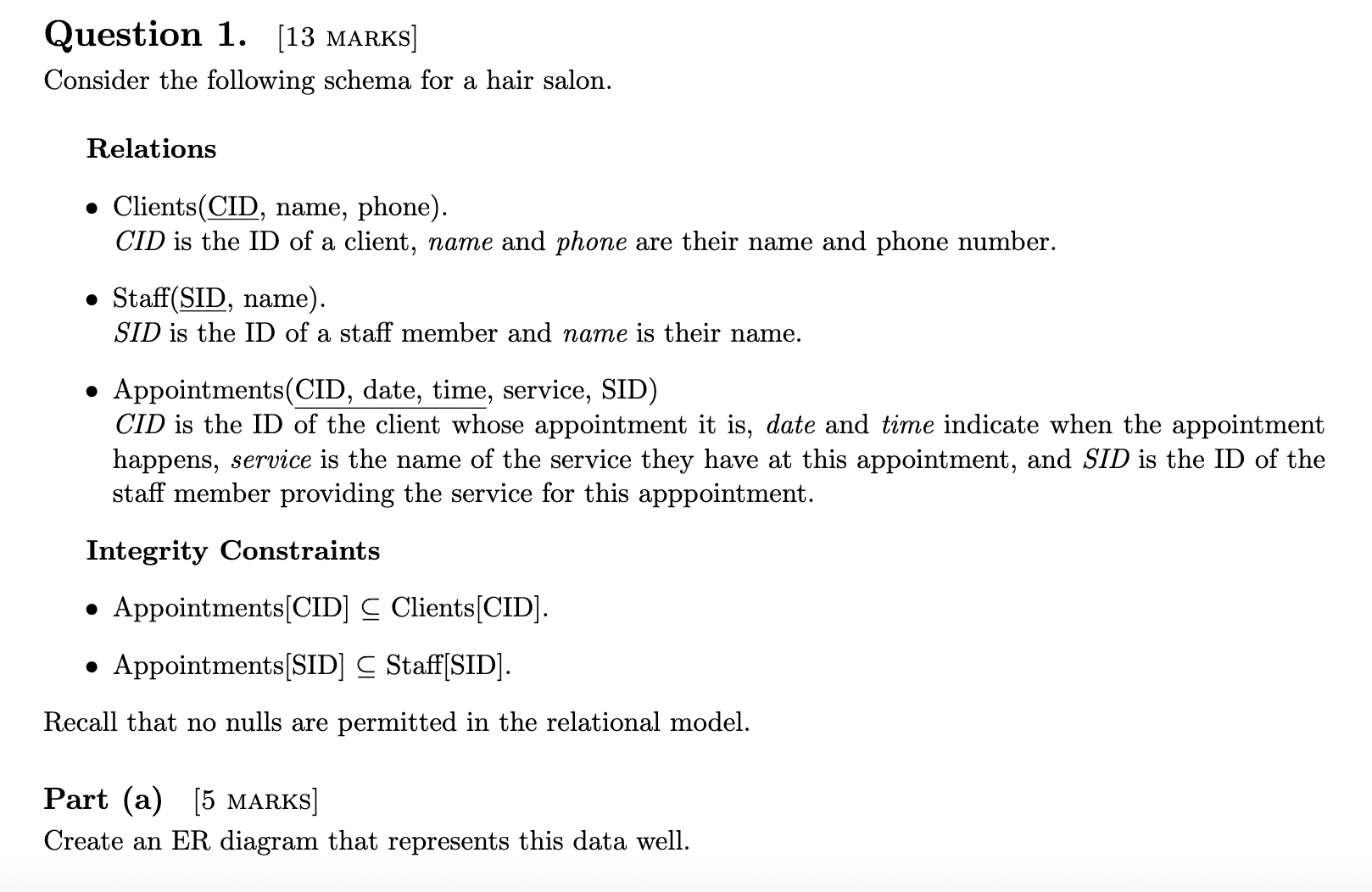 Question 1 . [ 1 3 MARKs ] Consider the following