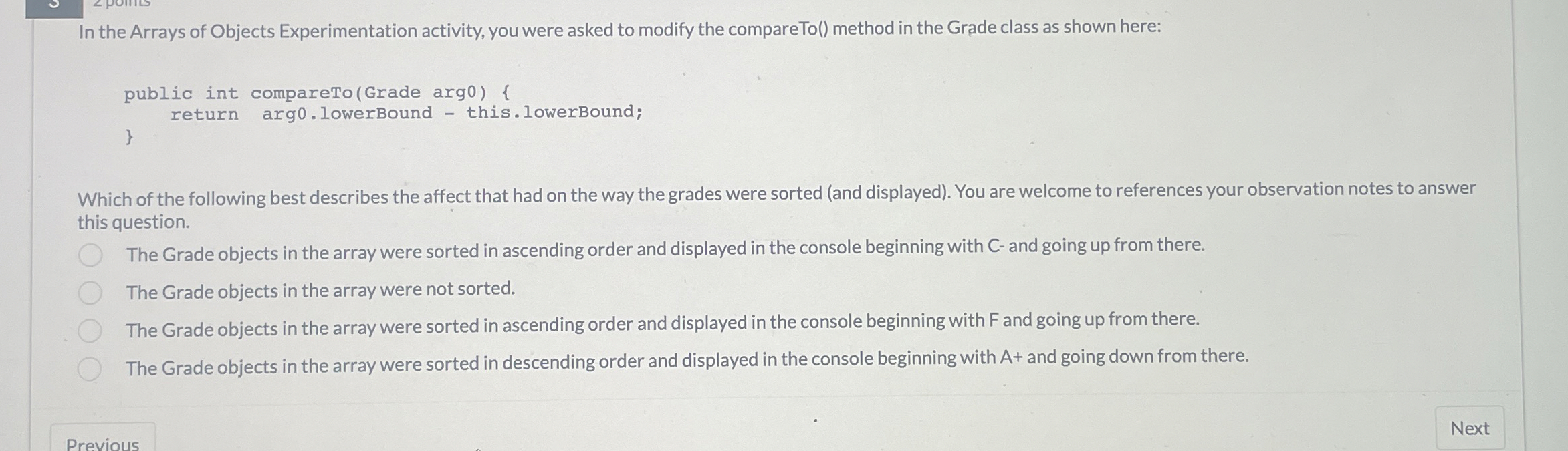 In the Arrays of Objects Experimentation
