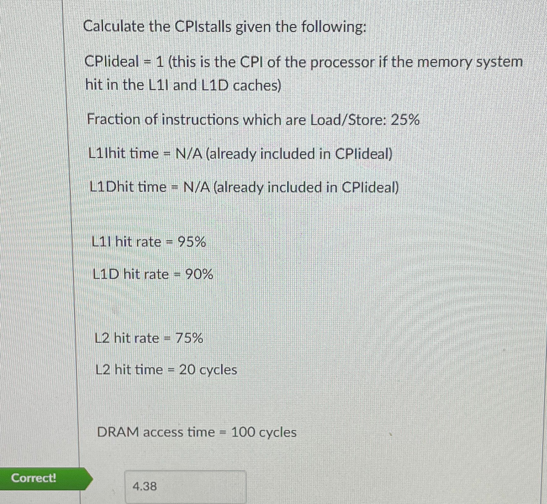 Calculate the CPIstalls given the following:
