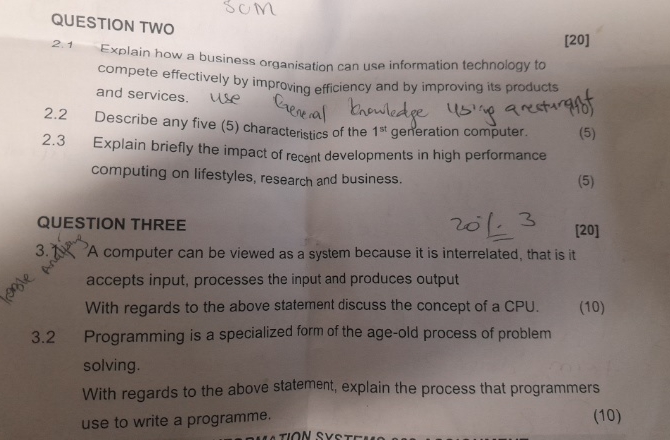 QUESTION TWO 2 . 1 Explain how a business