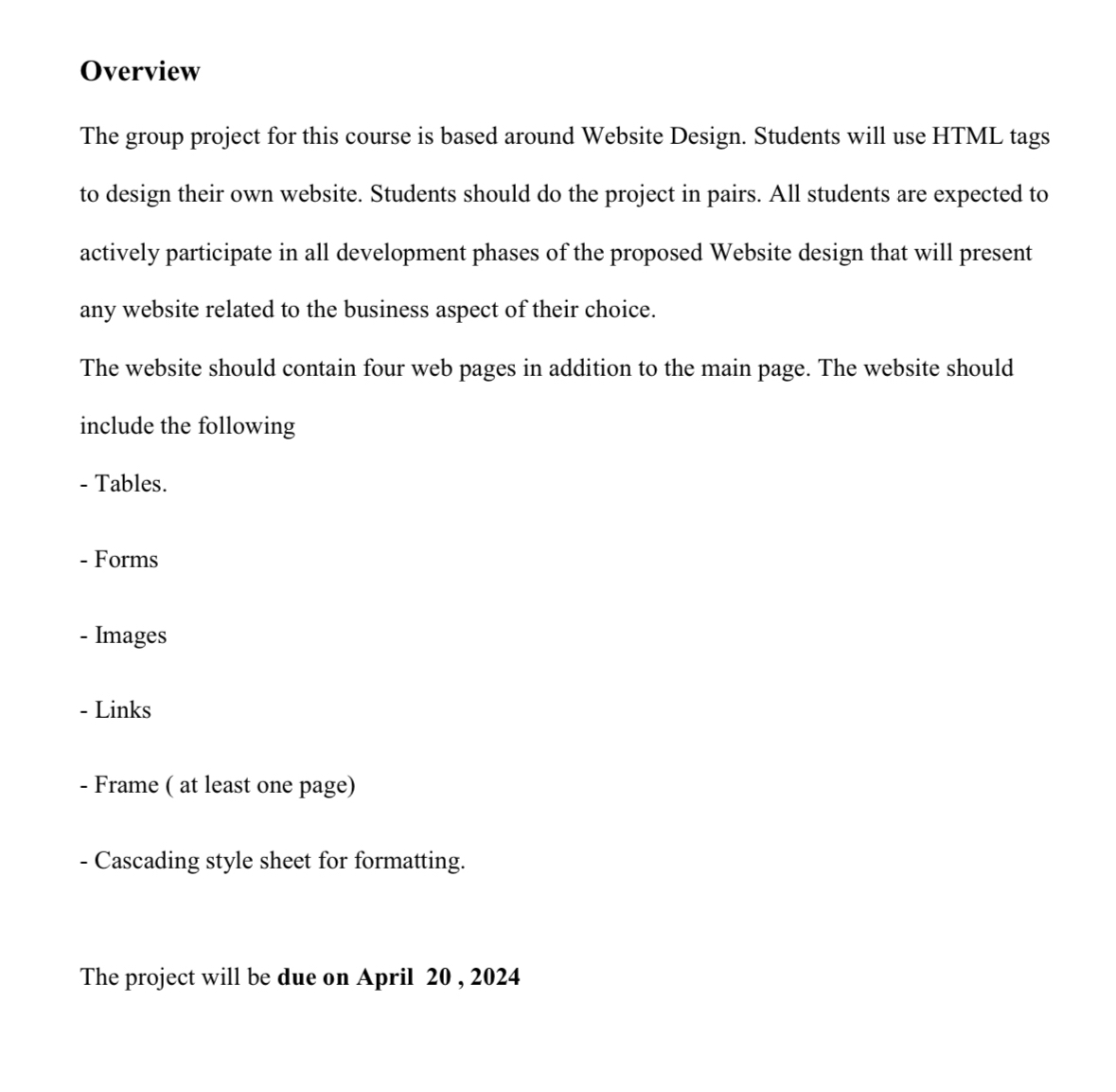 Overview The group project for this course is