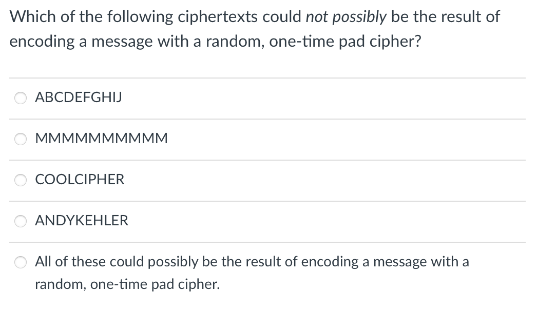 Which of the following ciphertexts could not