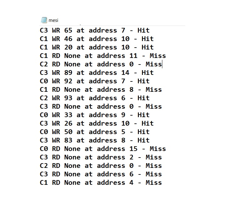 I am simulating mesi protocol this is my log