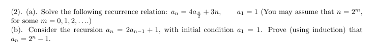 ( 2 ) . ( a ) . Solve the following recurrence