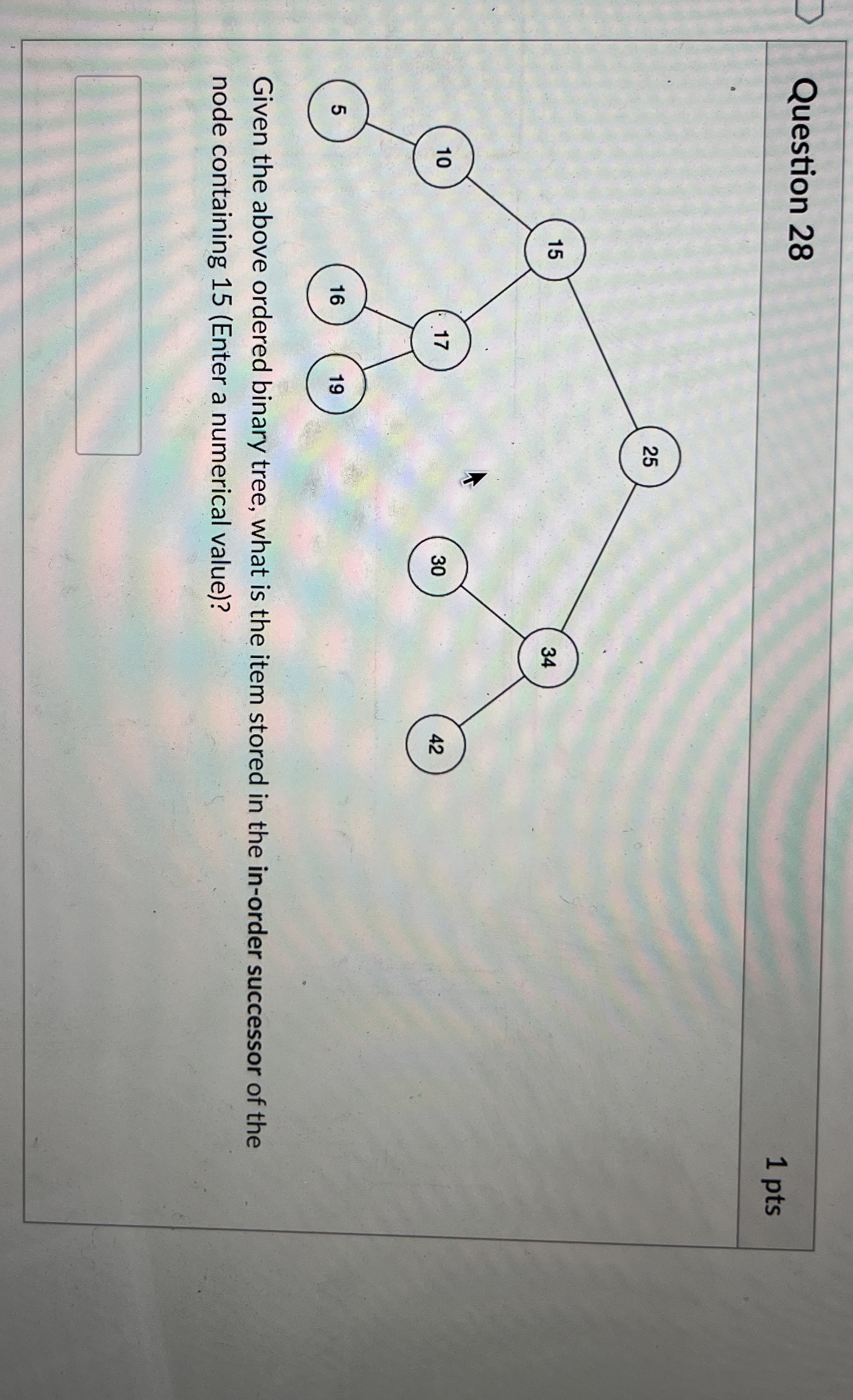 Question 2 8 1 pts Given the above ordered binary