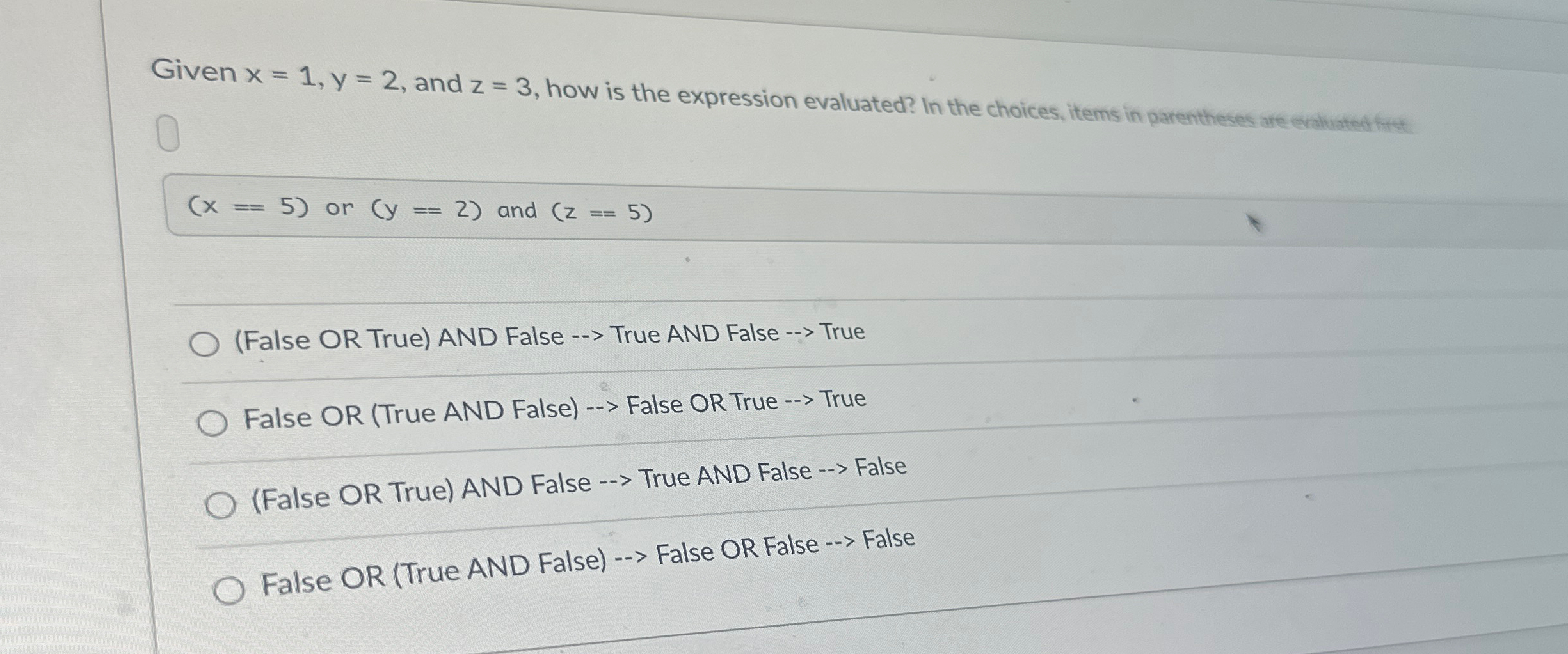 Given x = 1 , y = 2 , and z = 3 , how is the