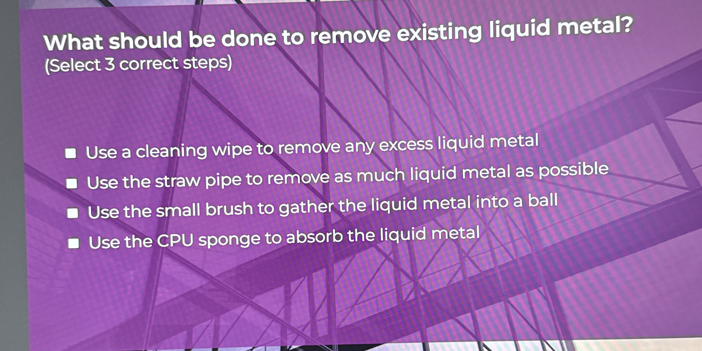 What should be done to remove existing liquid