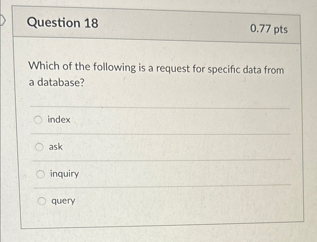 Question 1 8 0 . 7 7 pts Which of the following