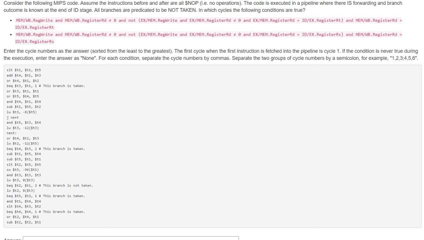 Consider the following MIPS code. Assume the