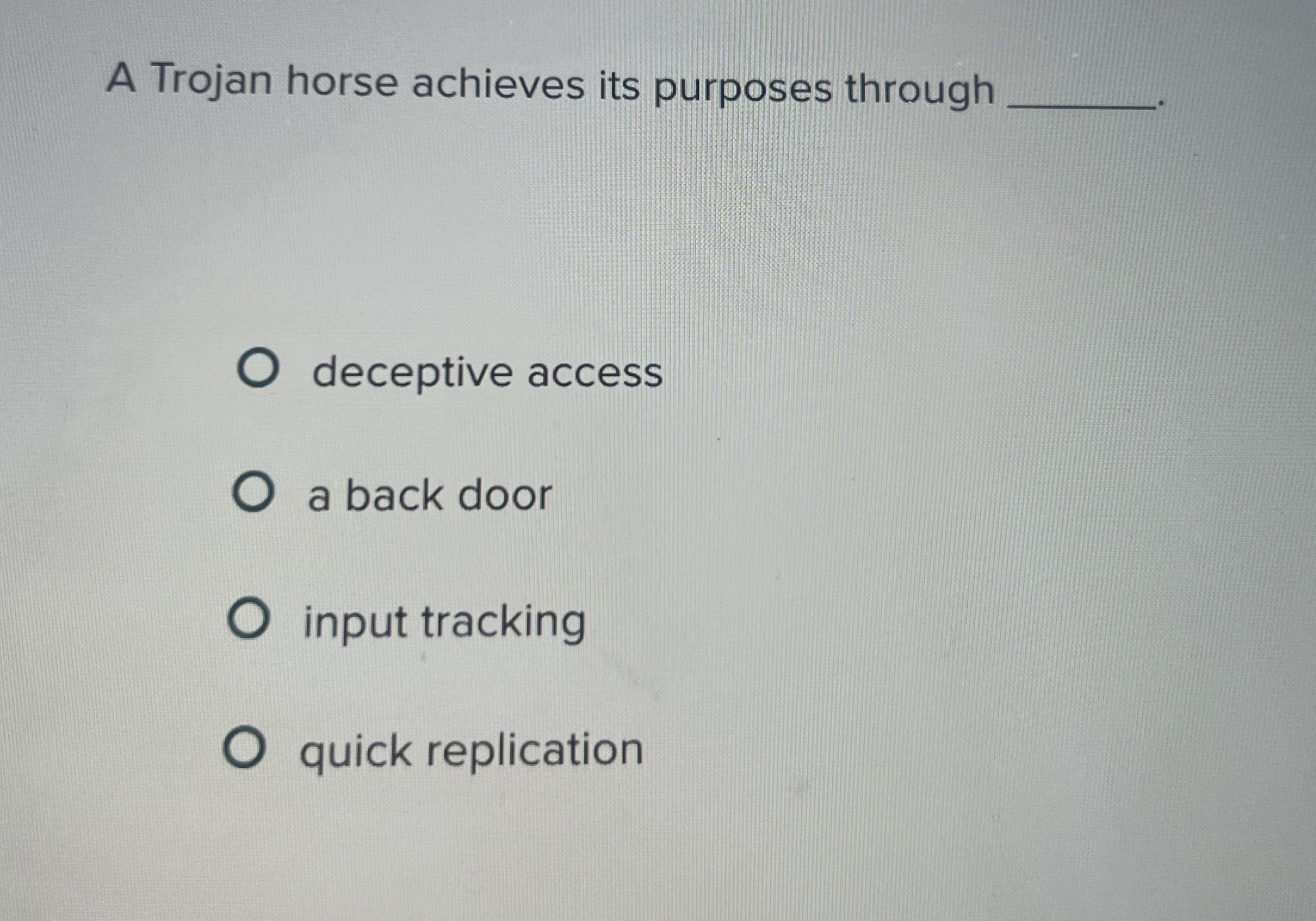 A Trojan horse achieves its purposes through