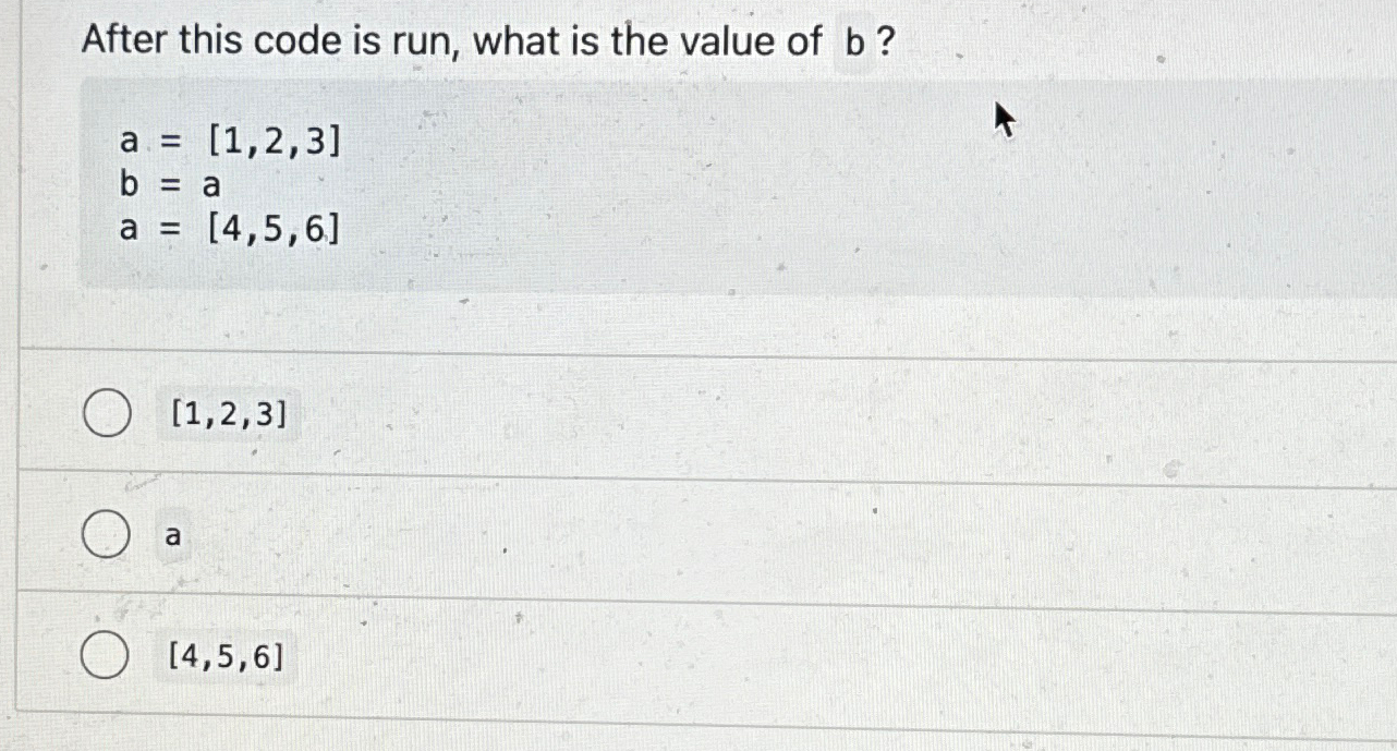 After this code is run, what is the value of b ?
