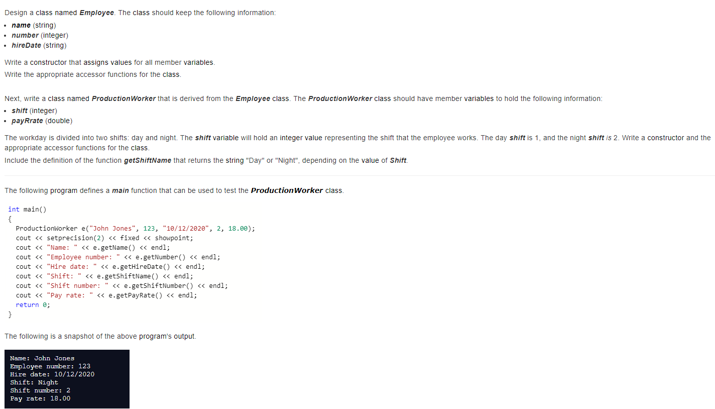 WRITE IT IN C + + PLEASE. Design a class named