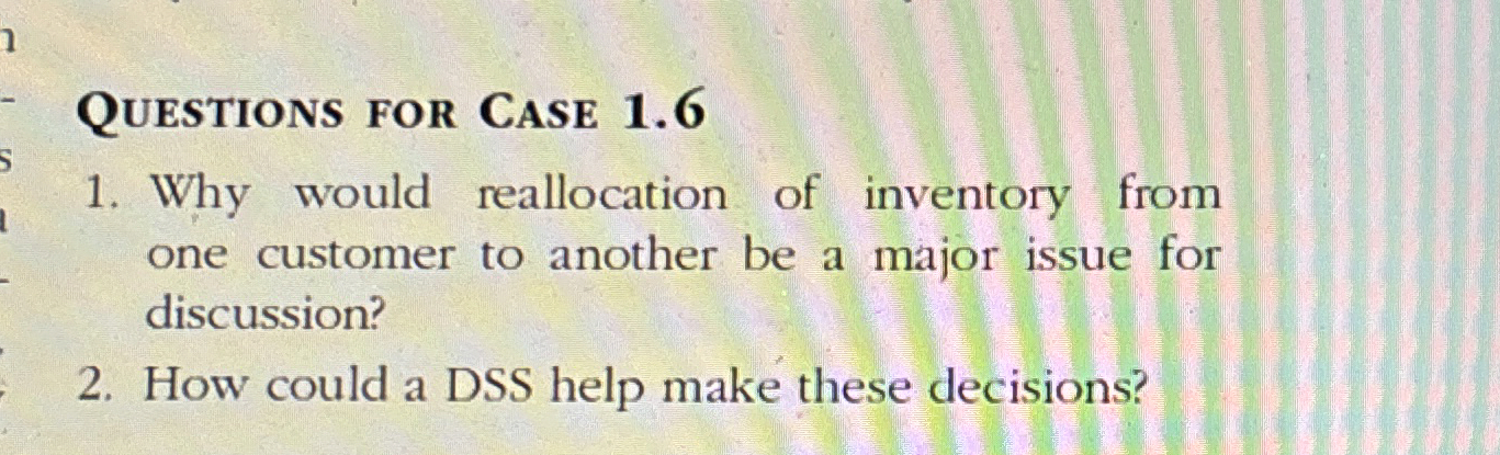 QUESTIONS FOR CASE 1 . 6 Why would reallocation
