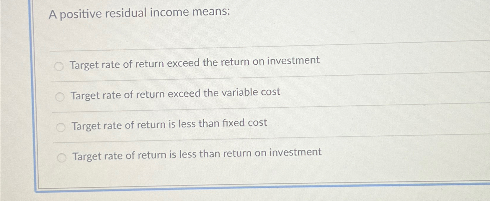 A positive residual income means: Target rate of
