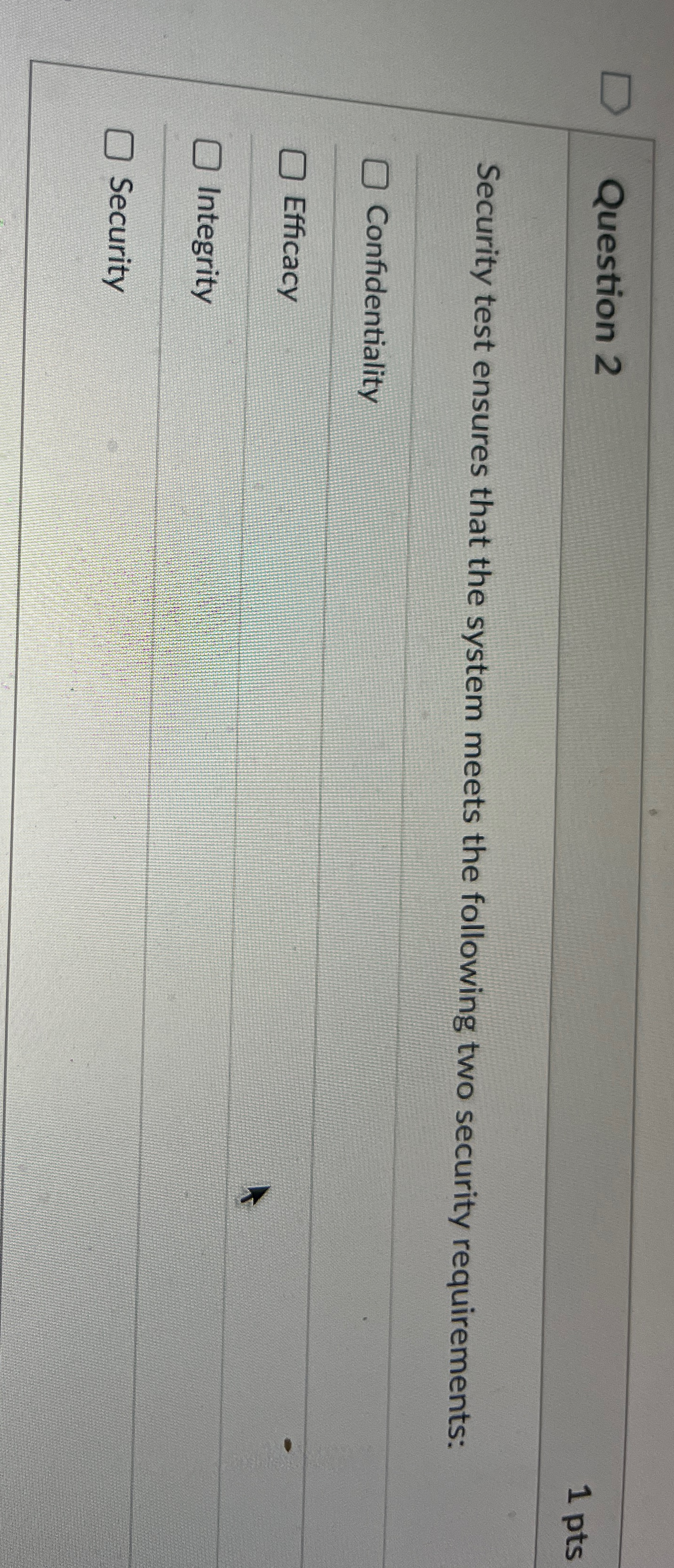 Question 2 Security test ensures that the system