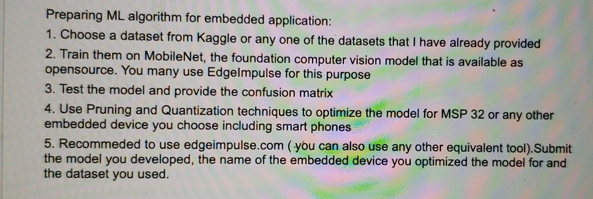 Preparing ML algorithm for embedded application: