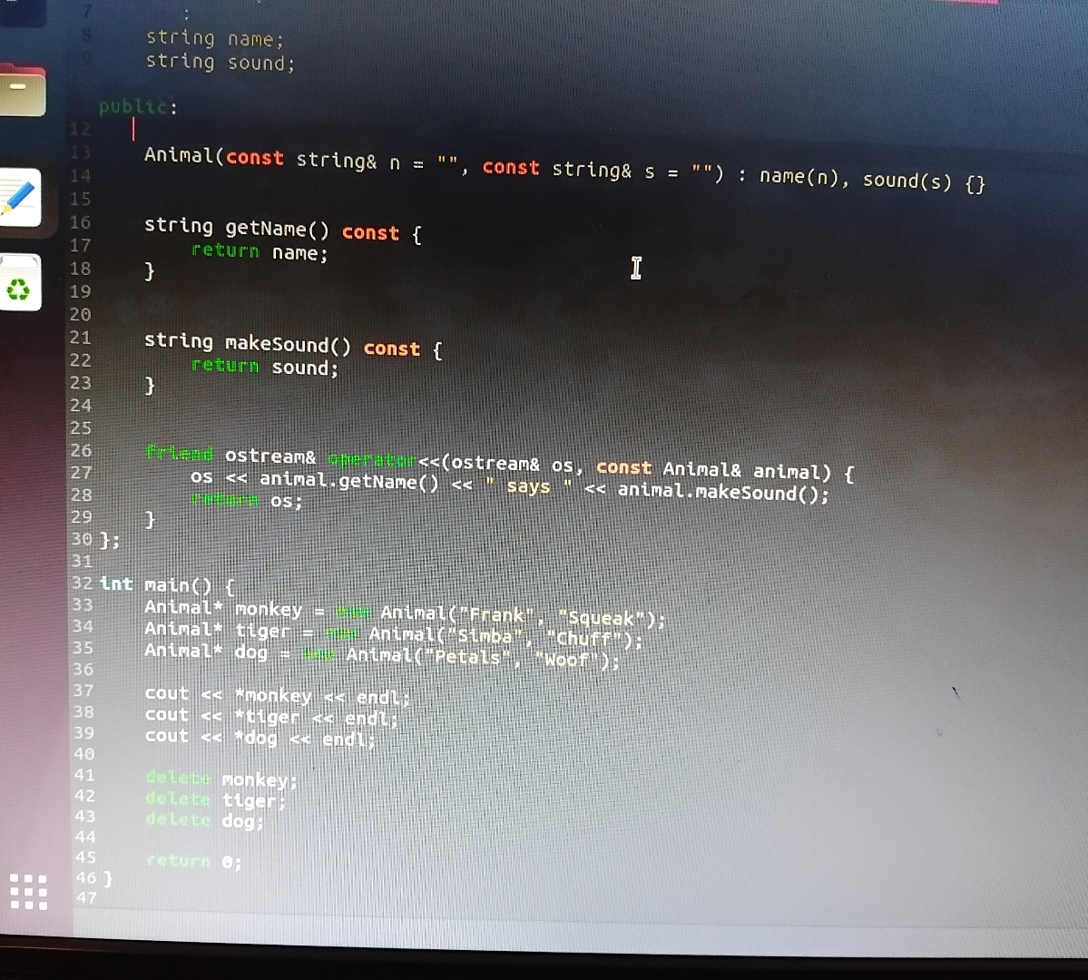 string name: string sound; public: change the