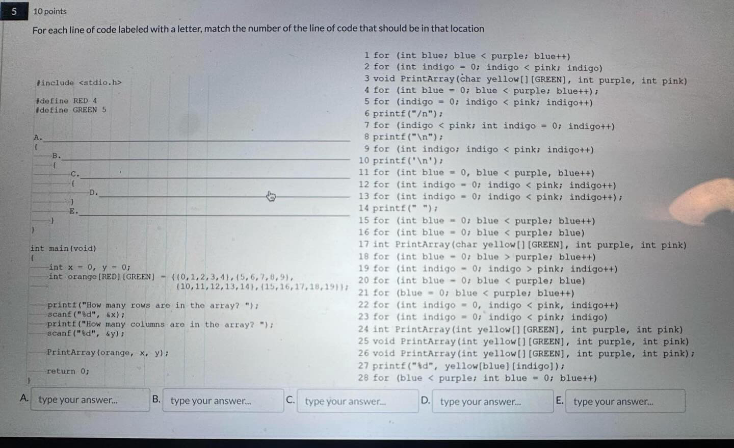 5 1 0 points For each line of code labeled with a