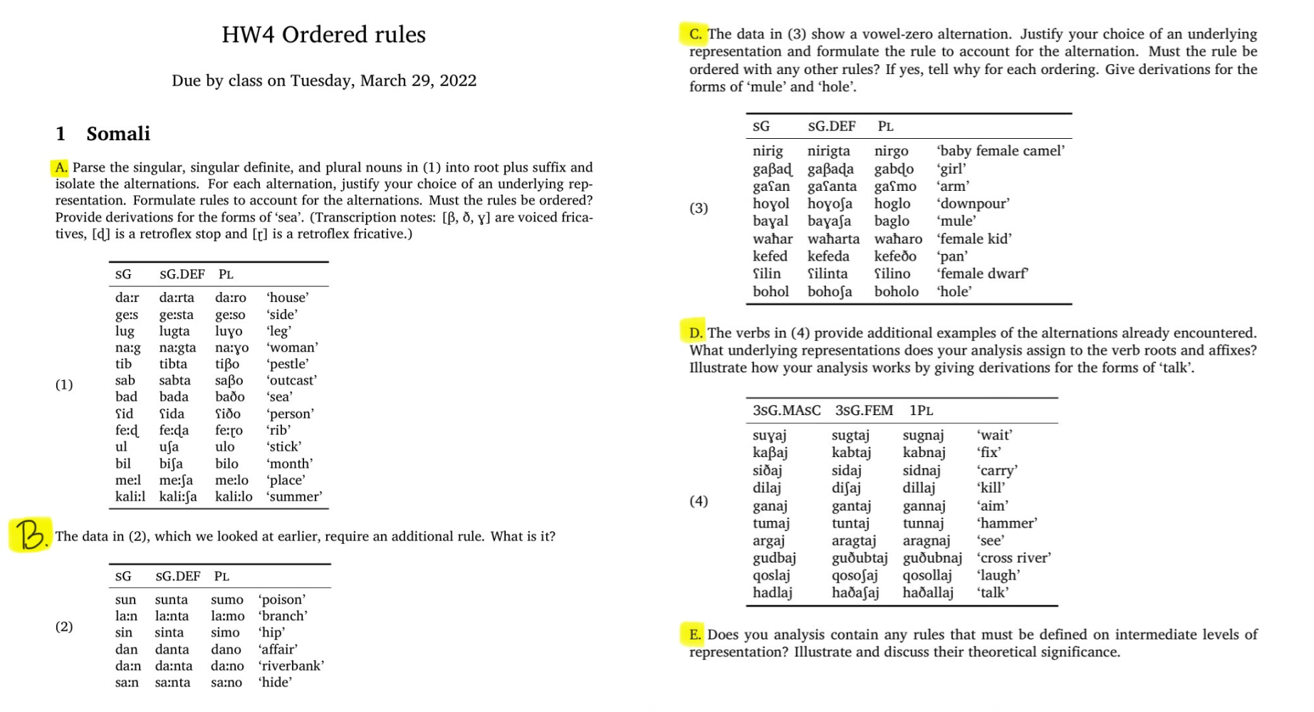 1 Somali A . Parse the singular, singular