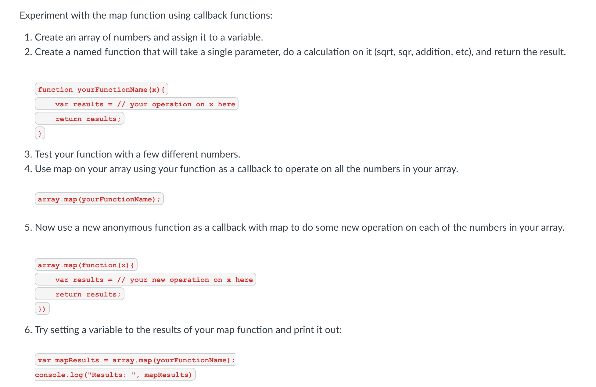 I ' m trying to experiment with the map function