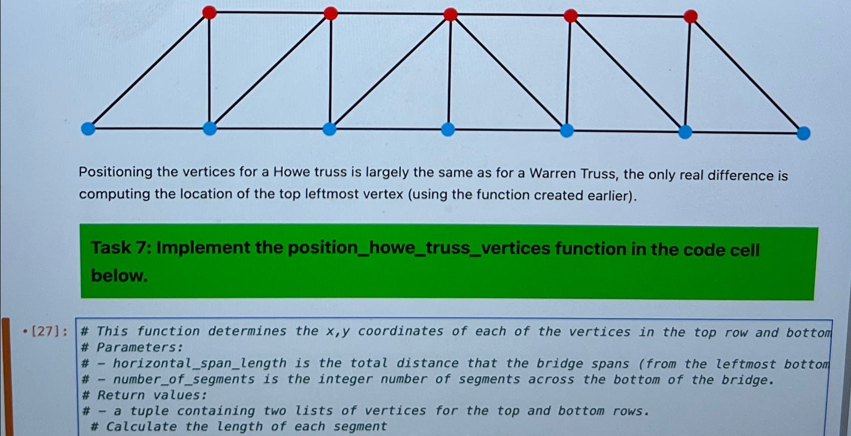 Positioning the vertices for a Howe truss is