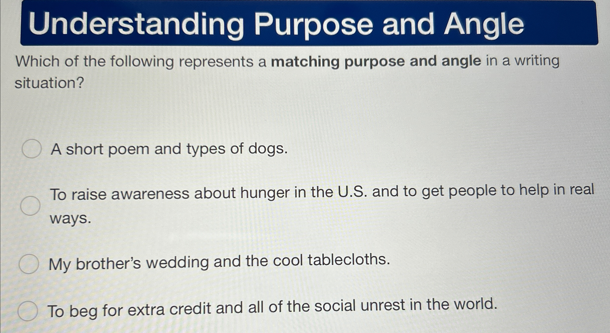 Understanding Purpose and Angle Which of the