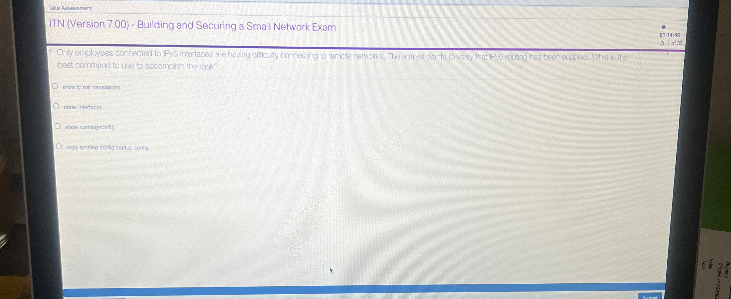 Take Assessment ITN ( Version 7 . 0 0 ) -