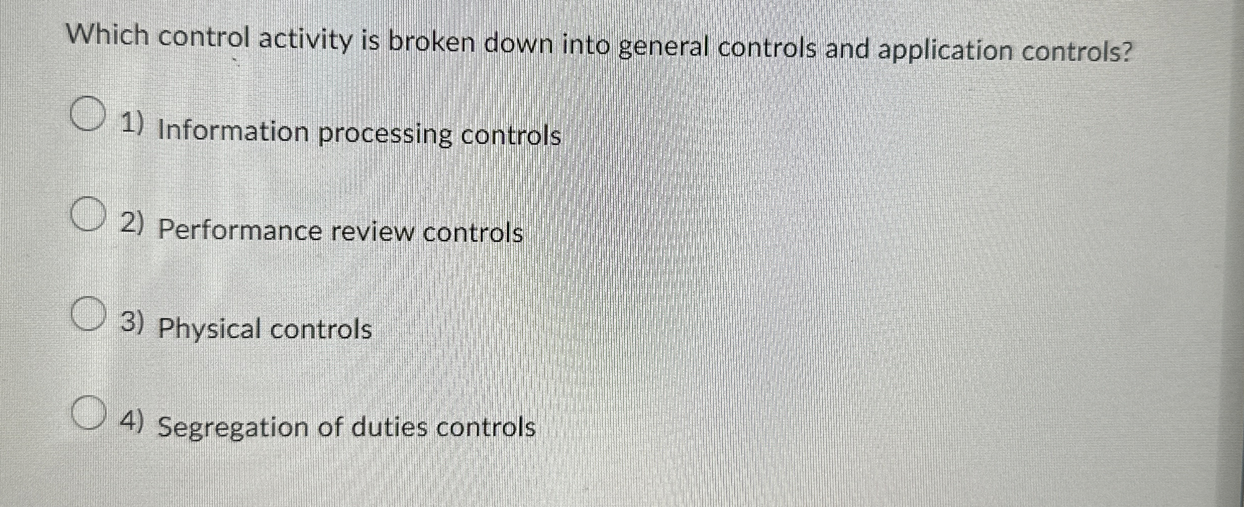 Which control activity is broken down into