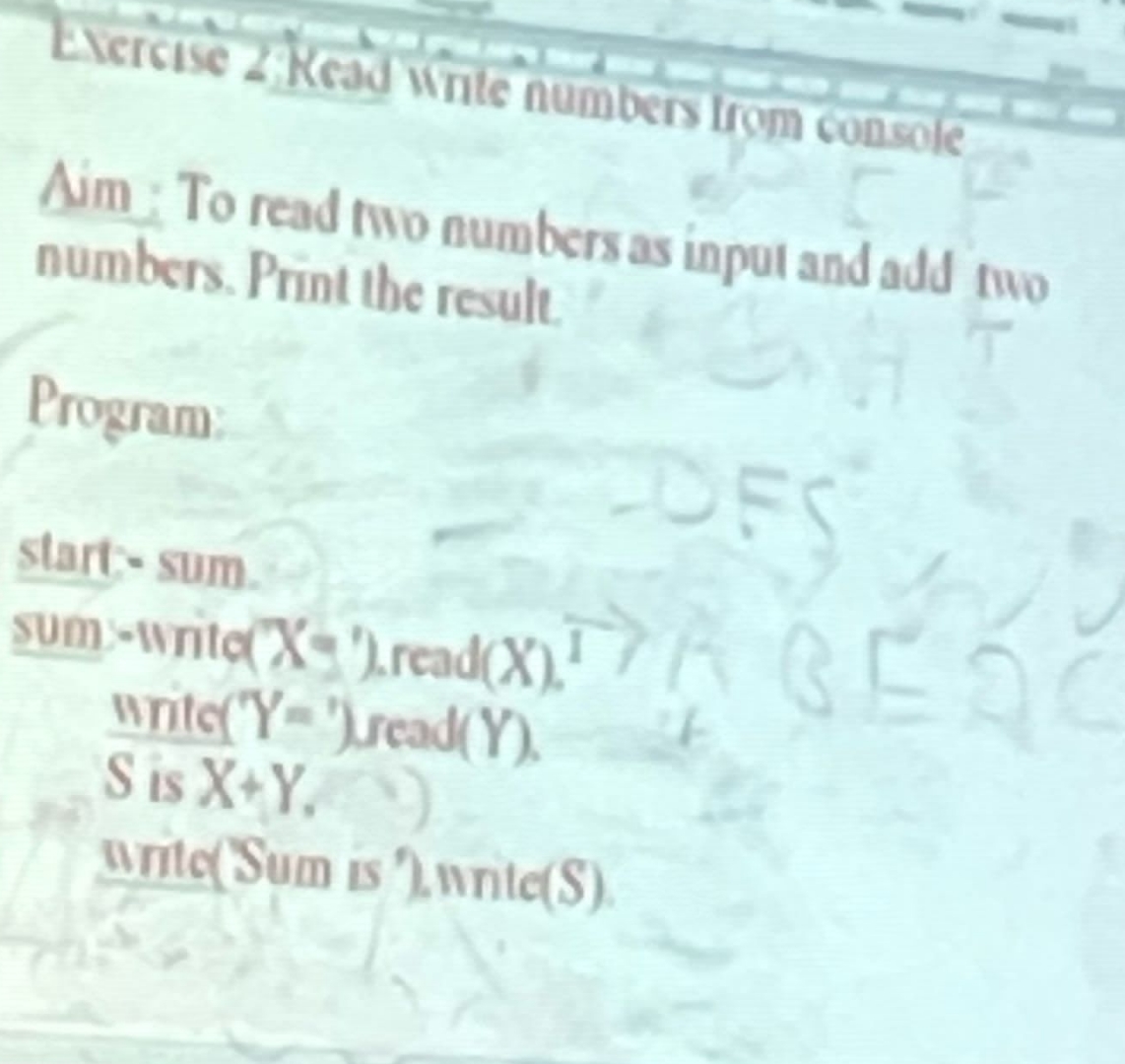 Evercise 2 kead inte numberstrom console Aim : To