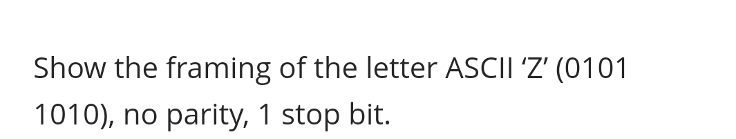 Show the framing of the letter ASCII ' Z ' ( 0 1
