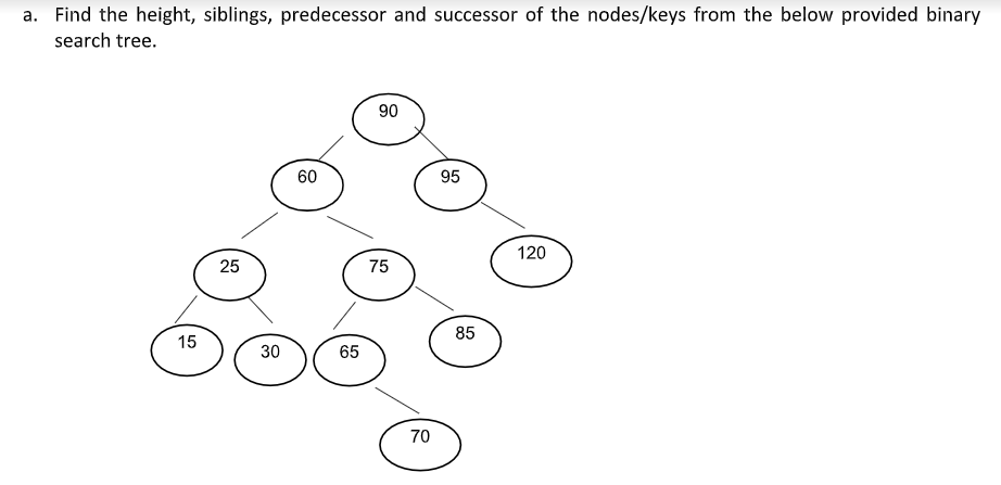 a . Find the height, siblings, predecessor and