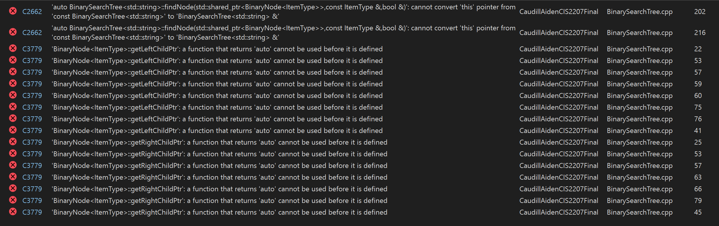 C + + , Visual Studio. I have a project with a