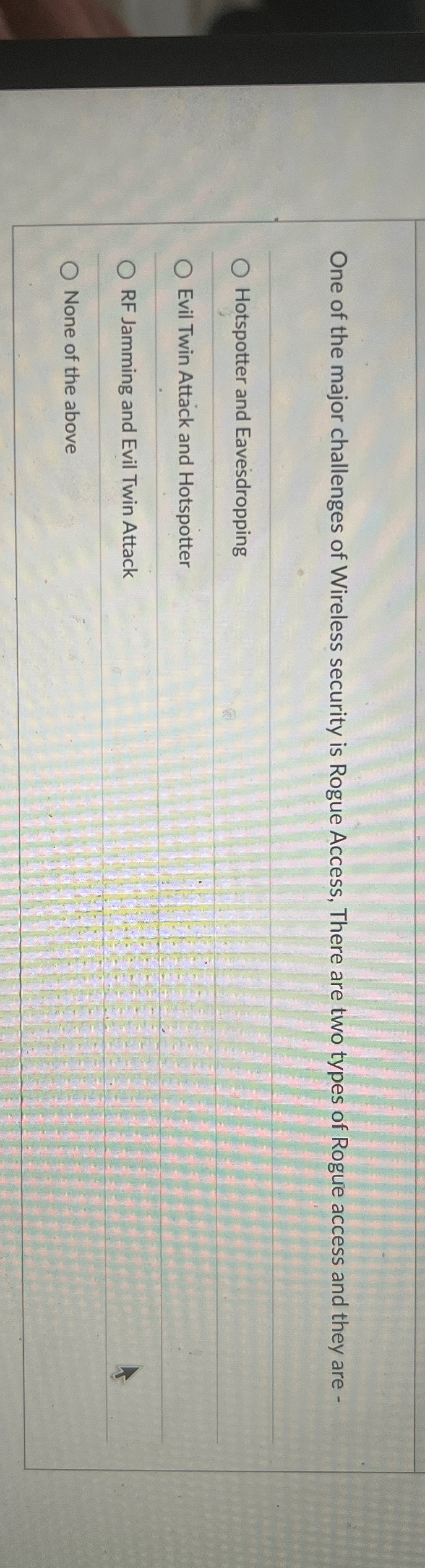 One of the major challenges of Wireless security
