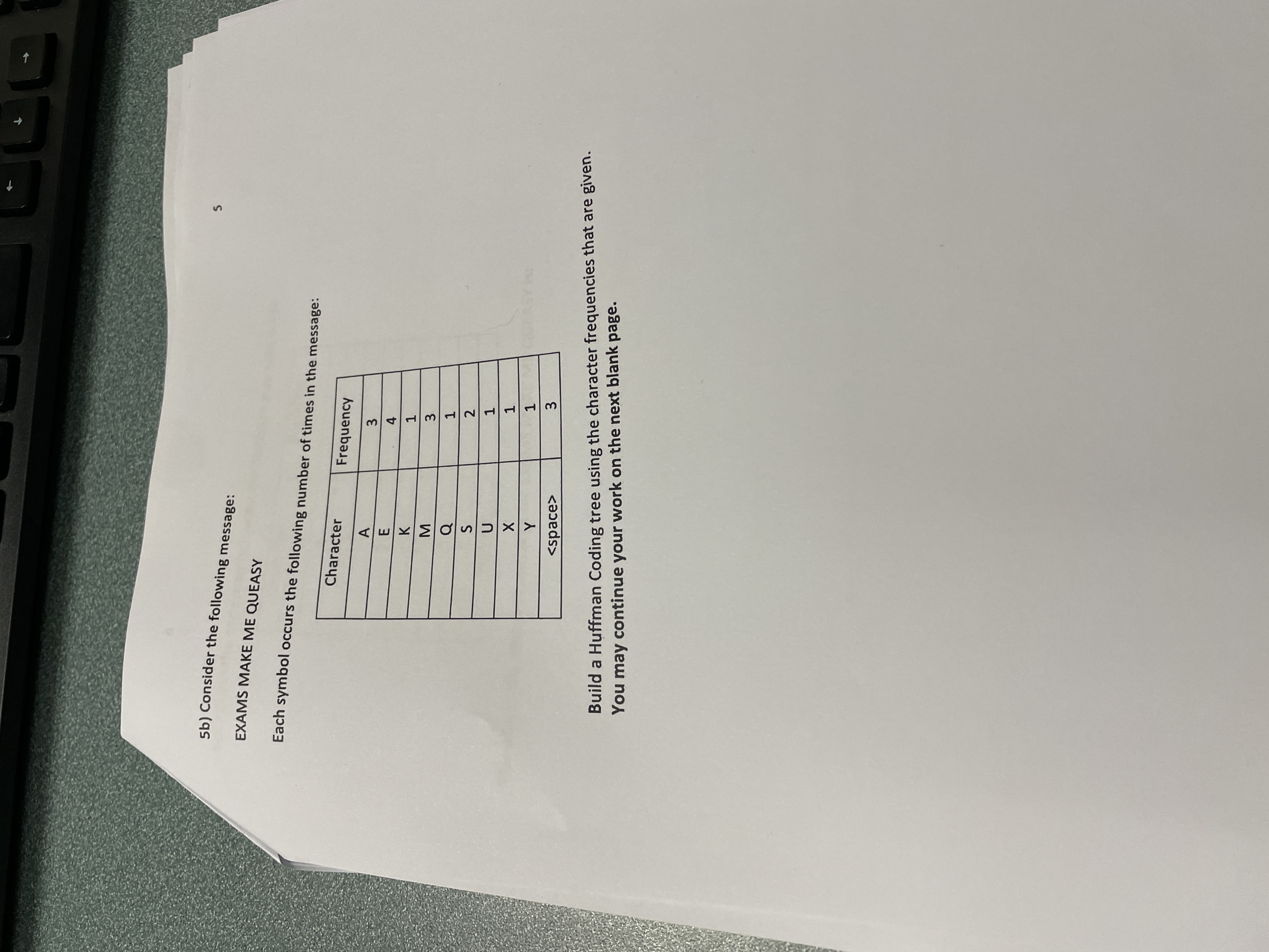 5 b ) Consider the following message: 5 EXAMS