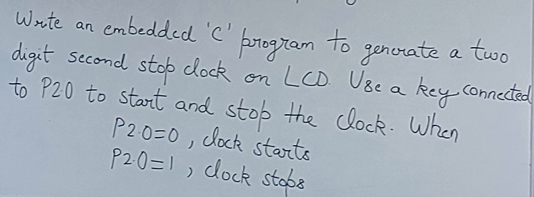 Write an embedded ' C ' program to generate a two