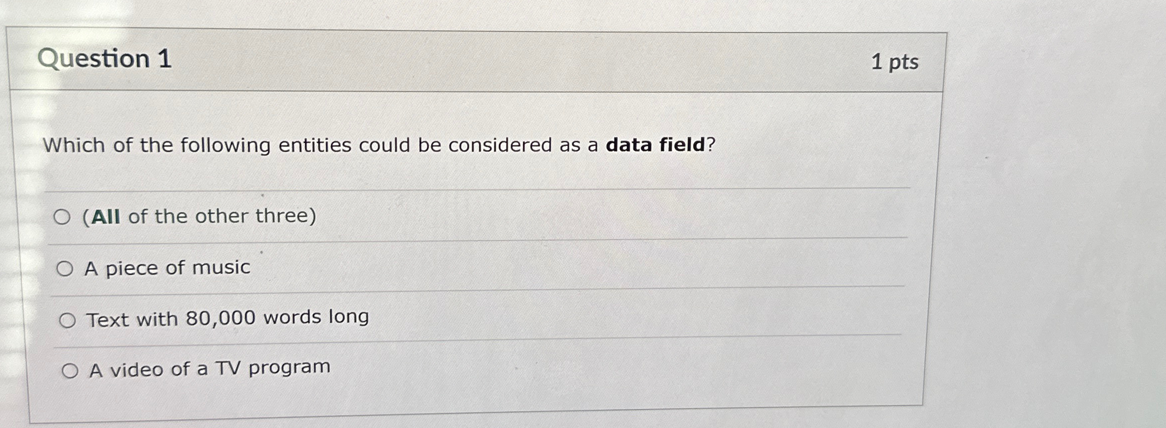 Question 1 1 p t s Which of the following