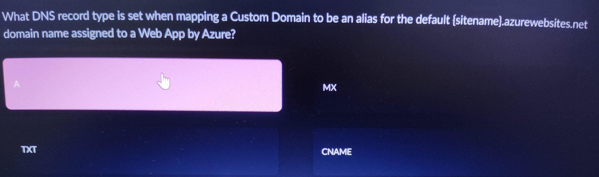 What DNS record type is set when mapping a Custom