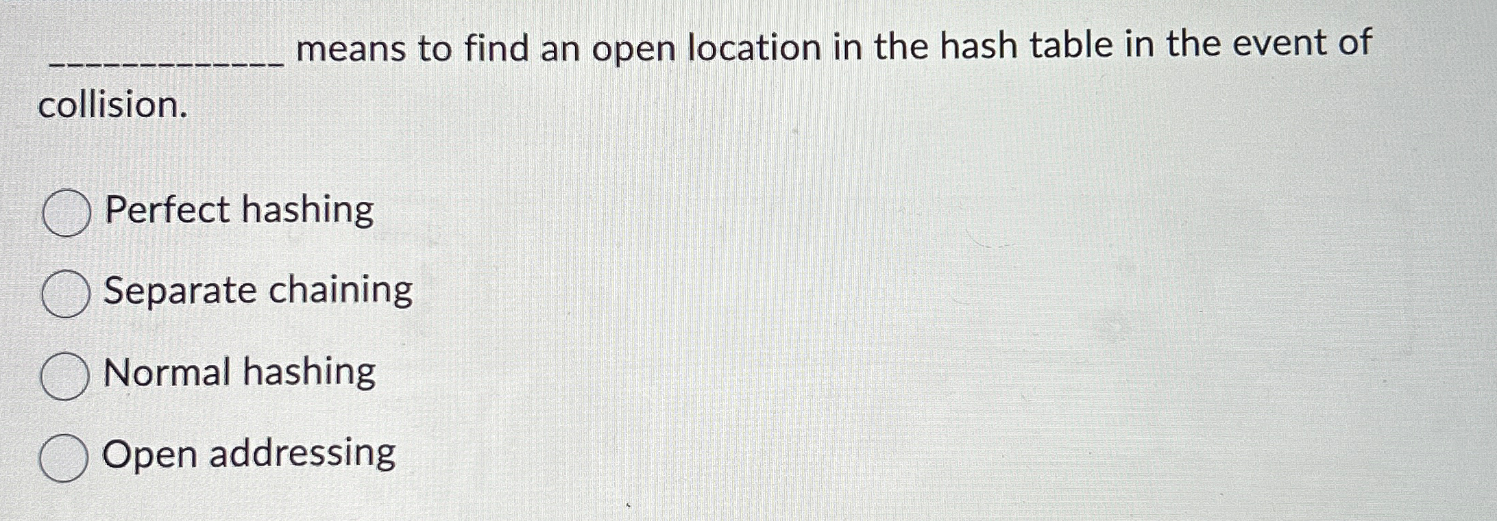 means to find an open location in the hash table