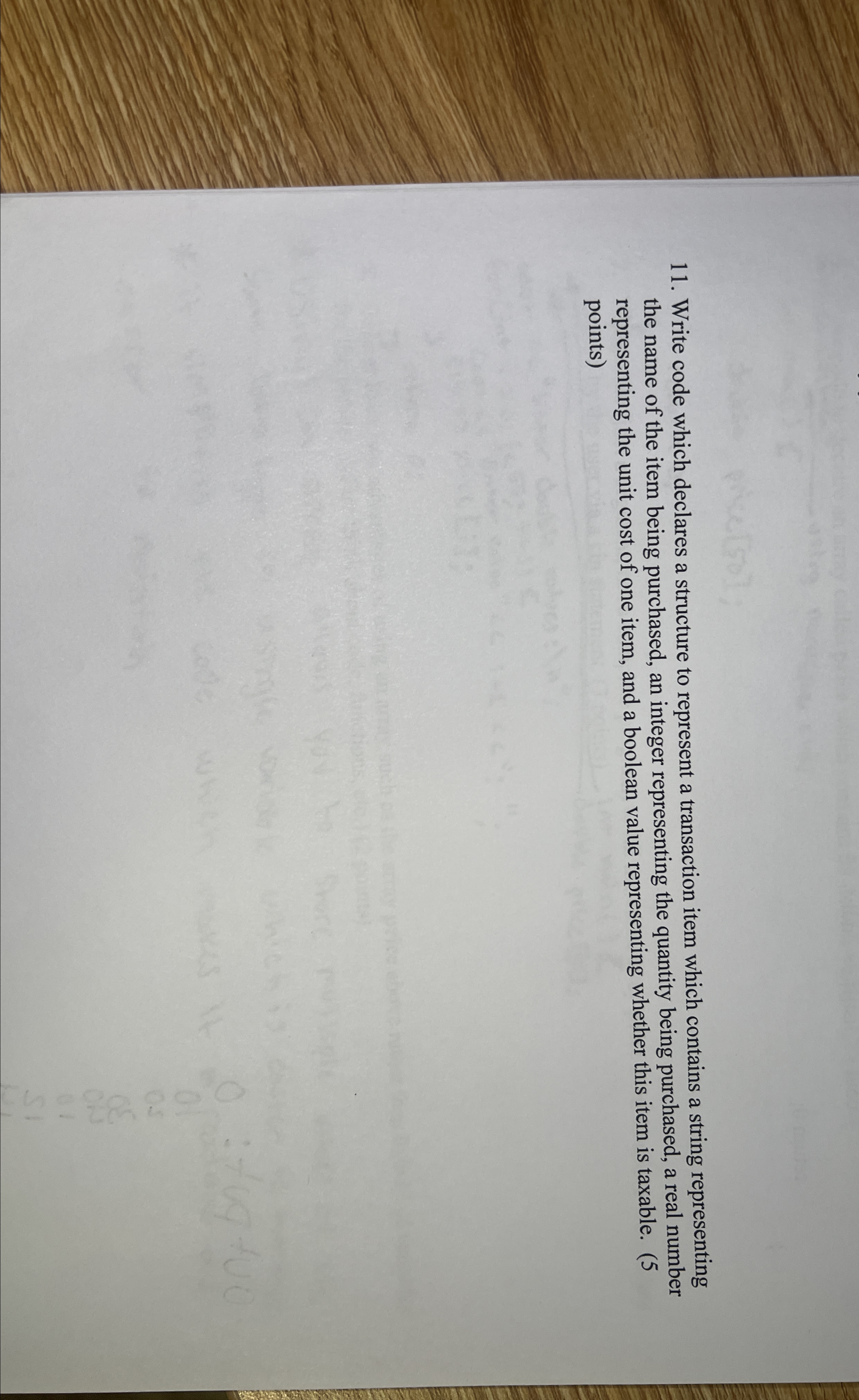 Write code which declares a structure to