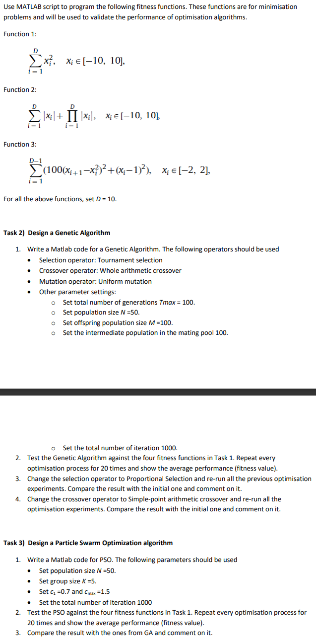 Use MATLAB script to program the following